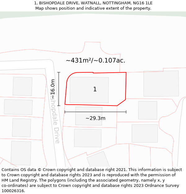 1, BISHOPDALE DRIVE, WATNALL, NOTTINGHAM, NG16 1LE: Plot and title map