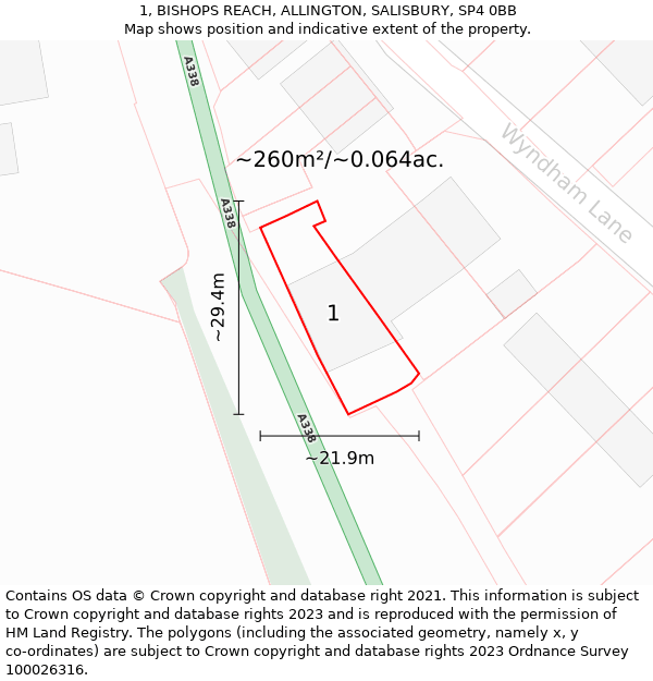1, BISHOPS REACH, ALLINGTON, SALISBURY, SP4 0BB: Plot and title map