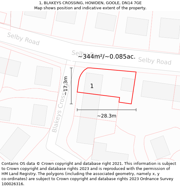 1, BLAKEYS CROSSING, HOWDEN, GOOLE, DN14 7GE: Plot and title map