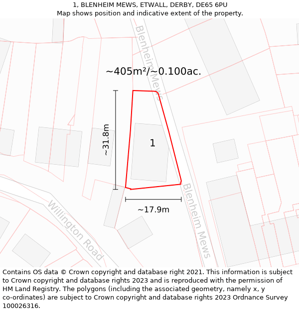 1, BLENHEIM MEWS, ETWALL, DERBY, DE65 6PU: Plot and title map