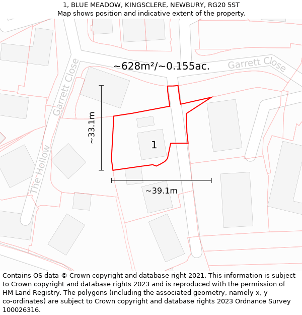 1, BLUE MEADOW, KINGSCLERE, NEWBURY, RG20 5ST: Plot and title map