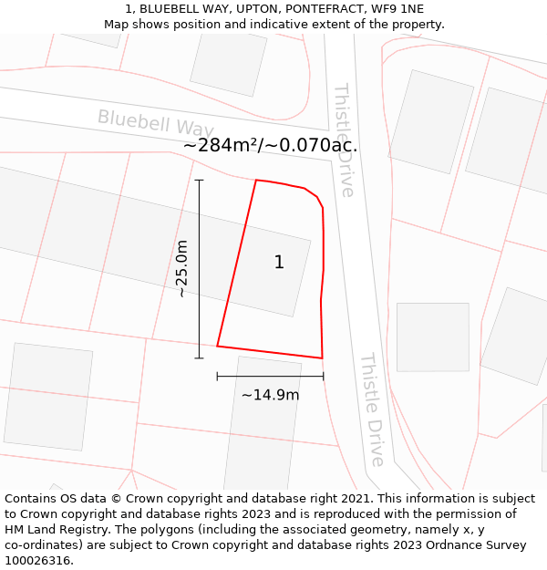 1, BLUEBELL WAY, UPTON, PONTEFRACT, WF9 1NE: Plot and title map