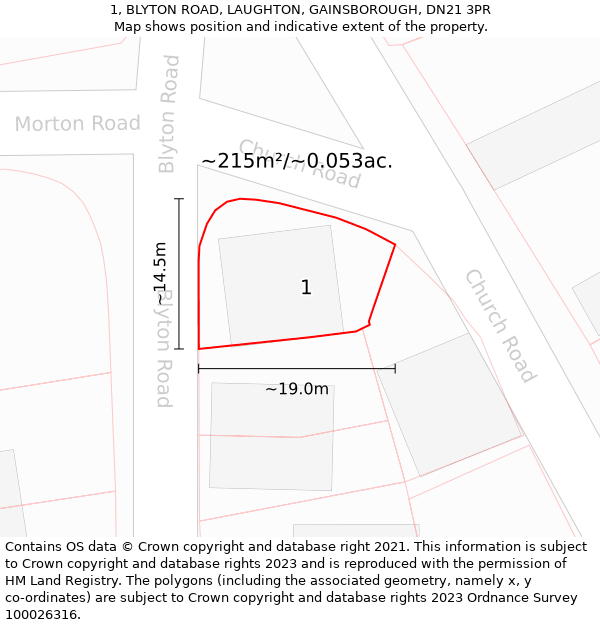 1, BLYTON ROAD, LAUGHTON, GAINSBOROUGH, DN21 3PR: Plot and title map