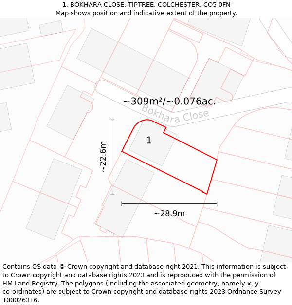 1, BOKHARA CLOSE, TIPTREE, COLCHESTER, CO5 0FN: Plot and title map