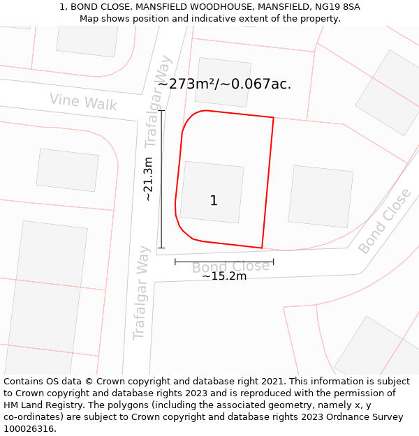 1, BOND CLOSE, MANSFIELD WOODHOUSE, MANSFIELD, NG19 8SA: Plot and title map