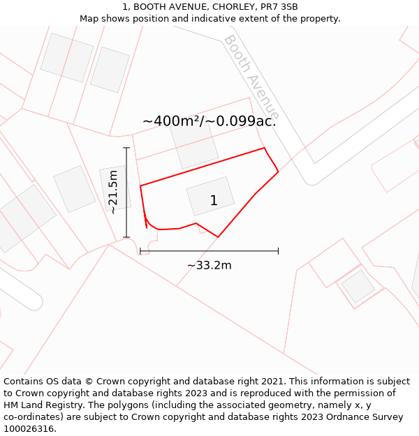 1, BOOTH AVENUE, CHORLEY, PR7 3SB: Plot and title map
