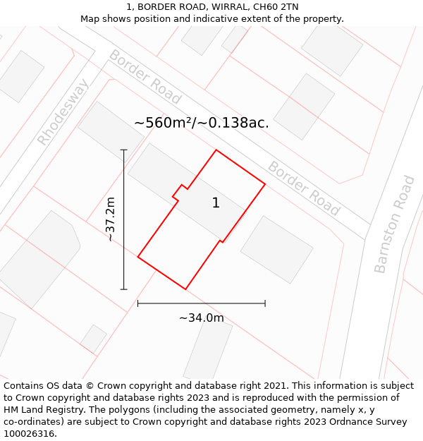 1, BORDER ROAD, WIRRAL, CH60 2TN: Plot and title map