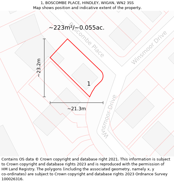 1, BOSCOMBE PLACE, HINDLEY, WIGAN, WN2 3SS: Plot and title map