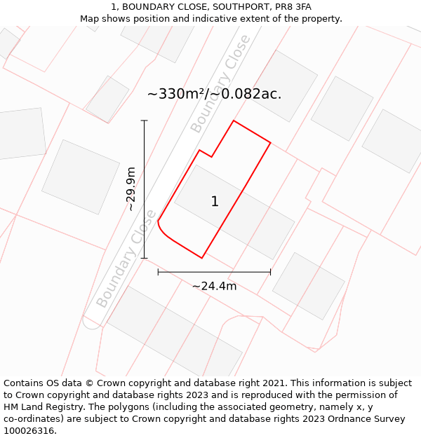 1, BOUNDARY CLOSE, SOUTHPORT, PR8 3FA: Plot and title map