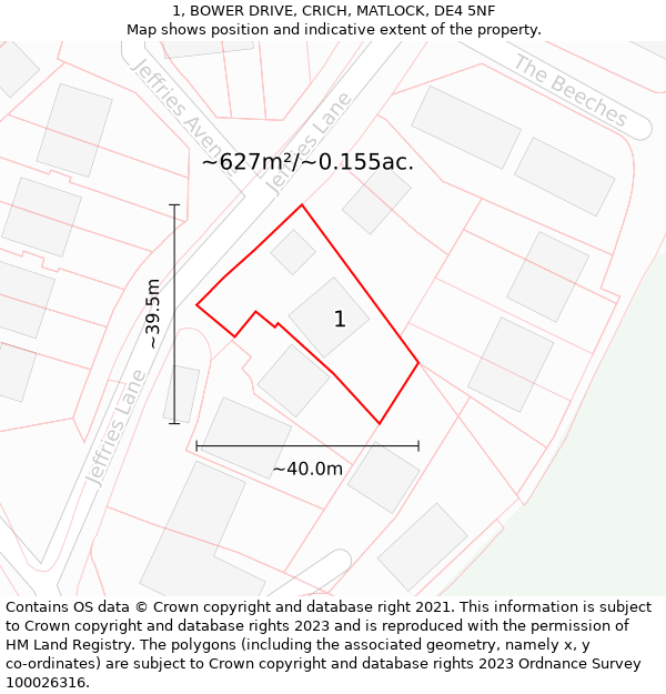 1, BOWER DRIVE, CRICH, MATLOCK, DE4 5NF: Plot and title map