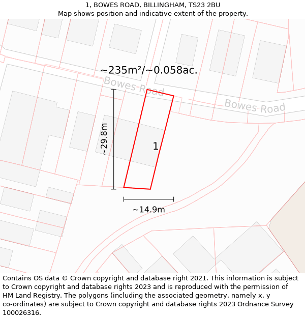 1, BOWES ROAD, BILLINGHAM, TS23 2BU: Plot and title map