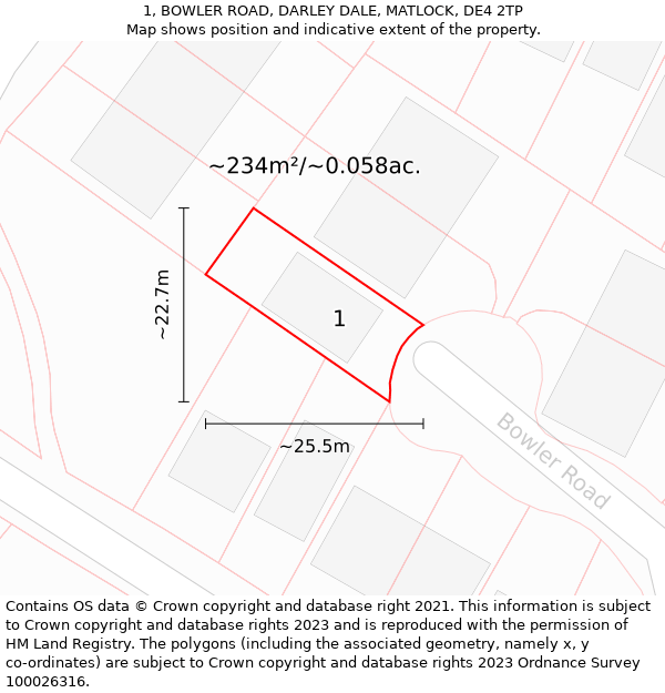 1, BOWLER ROAD, DARLEY DALE, MATLOCK, DE4 2TP: Plot and title map