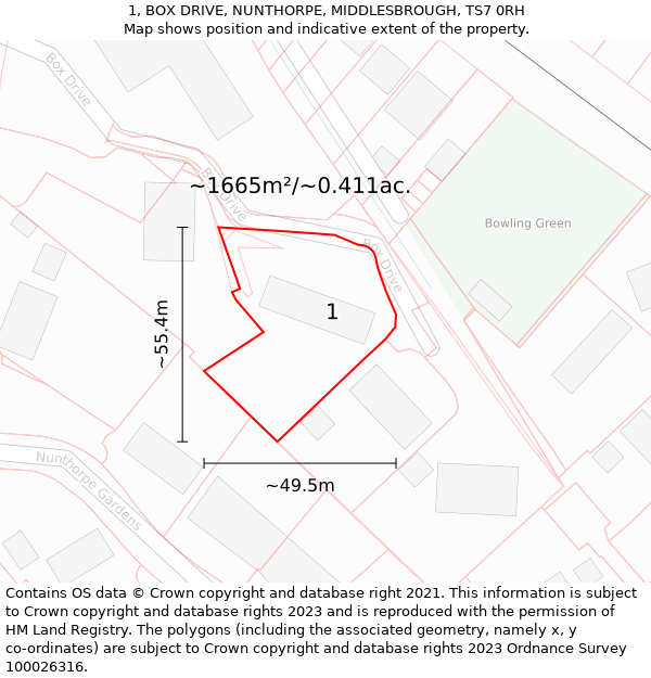 1, BOX DRIVE, NUNTHORPE, MIDDLESBROUGH, TS7 0RH: Plot and title map