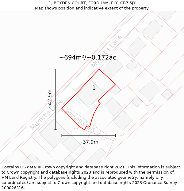 1, BOYDEN COURT, FORDHAM, ELY, CB7 5JY: Plot and title map