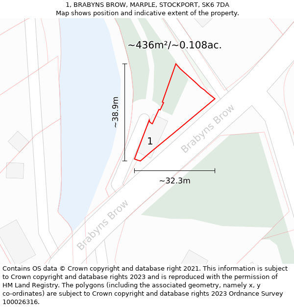 1, BRABYNS BROW, MARPLE, STOCKPORT, SK6 7DA: Plot and title map