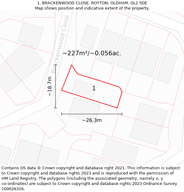 1, BRACKENWOOD CLOSE, ROYTON, OLDHAM, OL2 5DE: Plot and title map