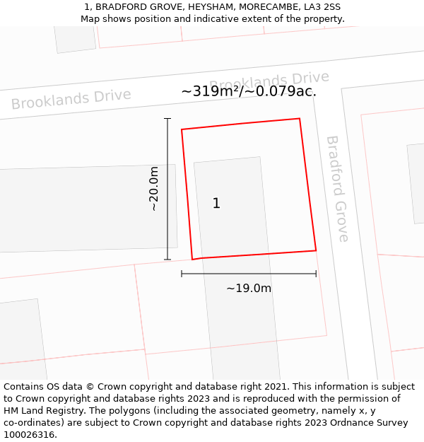 1, BRADFORD GROVE, HEYSHAM, MORECAMBE, LA3 2SS: Plot and title map