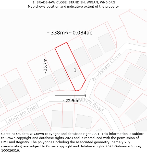 1, BRADSHAW CLOSE, STANDISH, WIGAN, WN6 0RG: Plot and title map