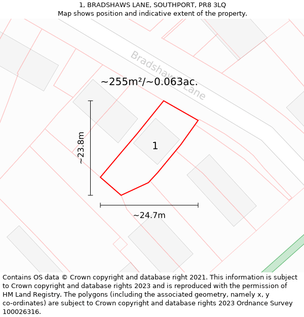 1, BRADSHAWS LANE, SOUTHPORT, PR8 3LQ: Plot and title map