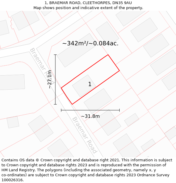 1, BRAEMAR ROAD, CLEETHORPES, DN35 9AU: Plot and title map