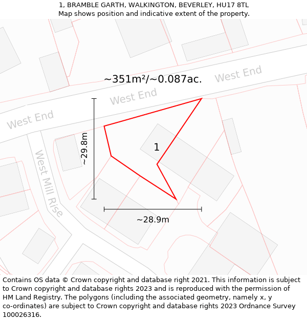 1, BRAMBLE GARTH, WALKINGTON, BEVERLEY, HU17 8TL: Plot and title map
