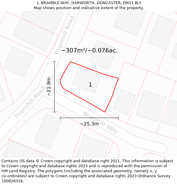 1, BRAMBLE WAY, HARWORTH, DONCASTER, DN11 8LY: Plot and title map