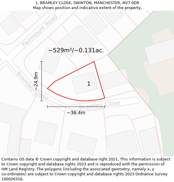 1, BRAMLEY CLOSE, SWINTON, MANCHESTER, M27 0DR: Plot and title map