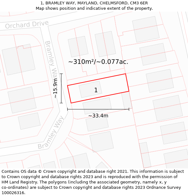 1, BRAMLEY WAY, MAYLAND, CHELMSFORD, CM3 6ER: Plot and title map