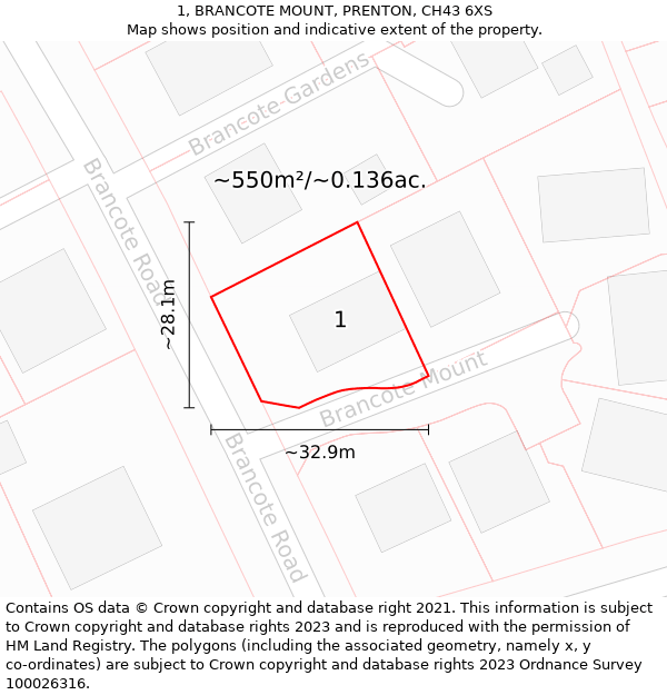 1, BRANCOTE MOUNT, PRENTON, CH43 6XS: Plot and title map