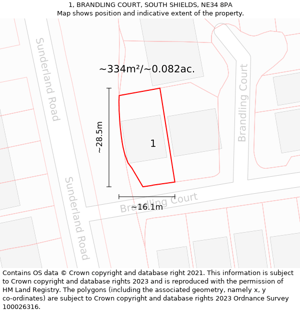 1, BRANDLING COURT, SOUTH SHIELDS, NE34 8PA: Plot and title map