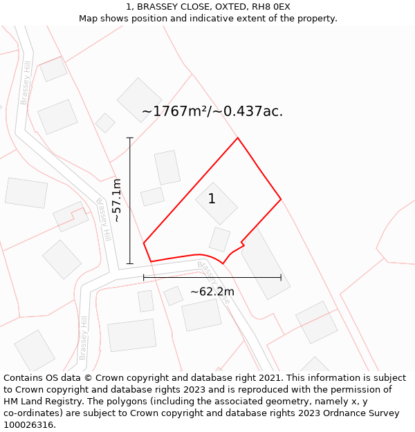 1, BRASSEY CLOSE, OXTED, RH8 0EX: Plot and title map