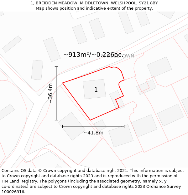 1, BREIDDEN MEADOW, MIDDLETOWN, WELSHPOOL, SY21 8BY: Plot and title map