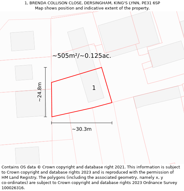 1, BRENDA COLLISON CLOSE, DERSINGHAM, KING'S LYNN, PE31 6SP: Plot and title map