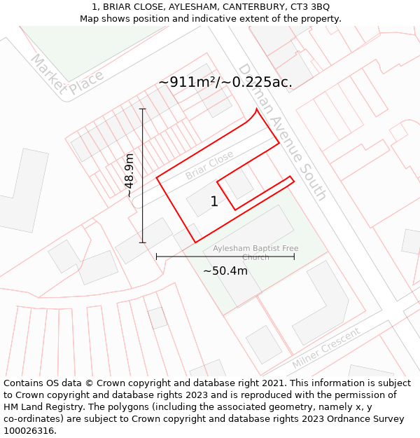 1, BRIAR CLOSE, AYLESHAM, CANTERBURY, CT3 3BQ: Plot and title map