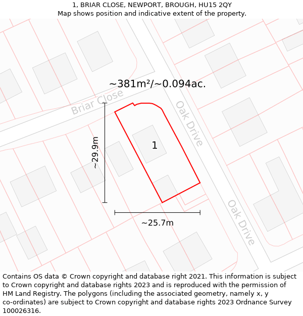 1, BRIAR CLOSE, NEWPORT, BROUGH, HU15 2QY: Plot and title map