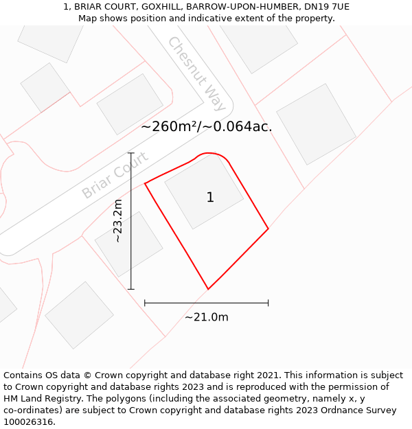 1, BRIAR COURT, GOXHILL, BARROW-UPON-HUMBER, DN19 7UE: Plot and title map