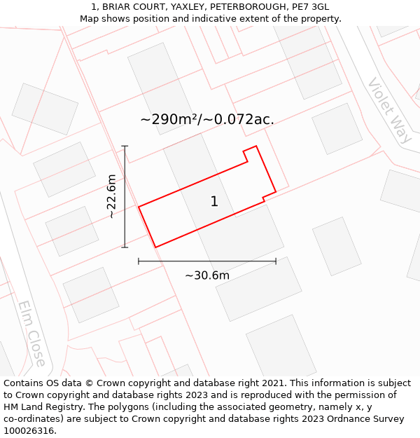 1, BRIAR COURT, YAXLEY, PETERBOROUGH, PE7 3GL: Plot and title map