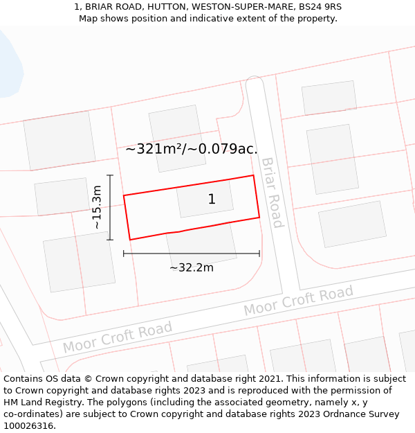 1, BRIAR ROAD, HUTTON, WESTON-SUPER-MARE, BS24 9RS: Plot and title map