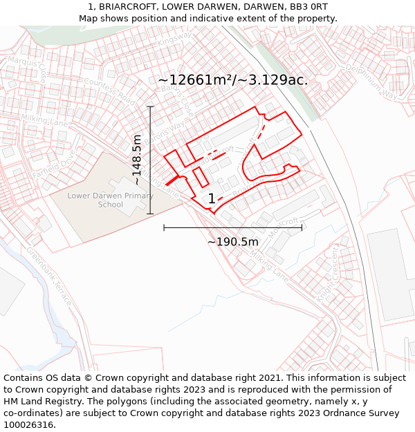 1, BRIARCROFT, LOWER DARWEN, DARWEN, BB3 0RT: Plot and title map