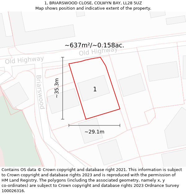 1, BRIARSWOOD CLOSE, COLWYN BAY, LL28 5UZ: Plot and title map