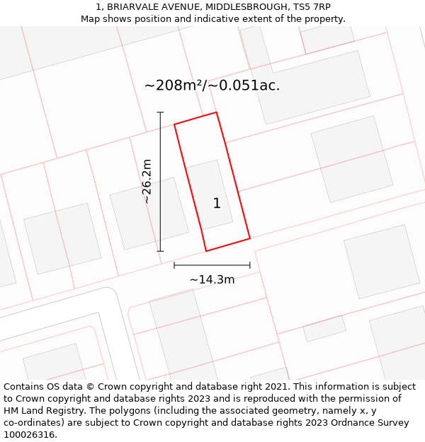 1, BRIARVALE AVENUE, MIDDLESBROUGH, TS5 7RP: Plot and title map