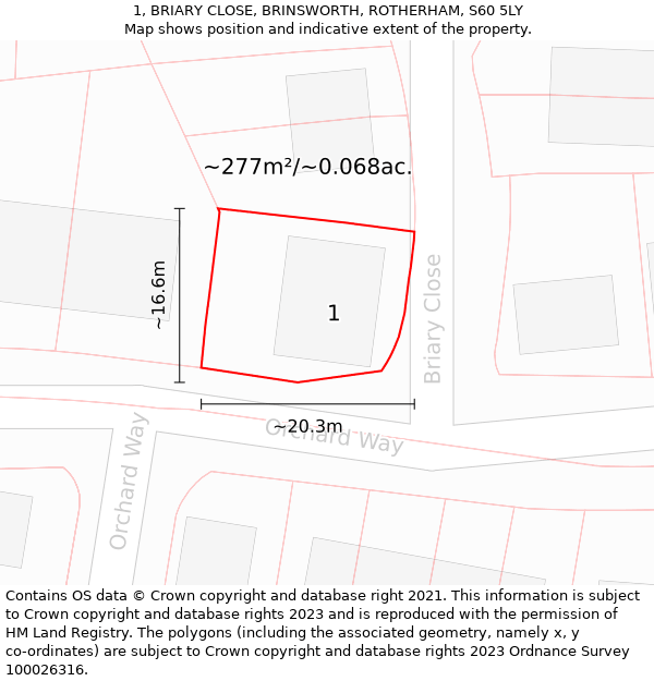 1, BRIARY CLOSE, BRINSWORTH, ROTHERHAM, S60 5LY: Plot and title map