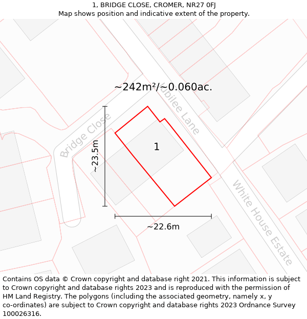 1, BRIDGE CLOSE, CROMER, NR27 0FJ: Plot and title map