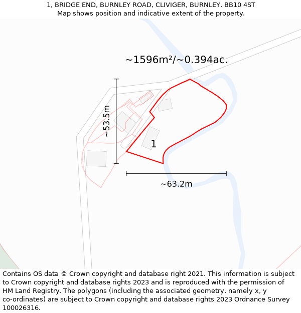 1, BRIDGE END, BURNLEY ROAD, CLIVIGER, BURNLEY, BB10 4ST: Plot and title map