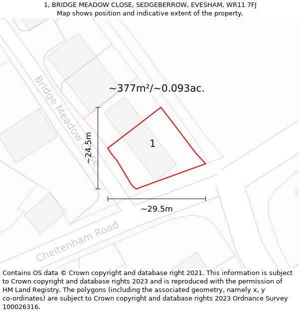 1, BRIDGE MEADOW CLOSE, SEDGEBERROW, EVESHAM, WR11 7FJ: Plot and title map