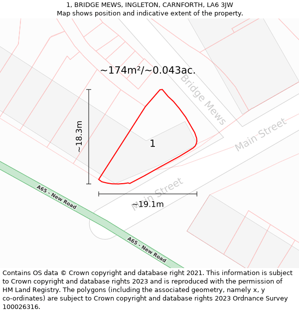 1, BRIDGE MEWS, INGLETON, CARNFORTH, LA6 3JW: Plot and title map