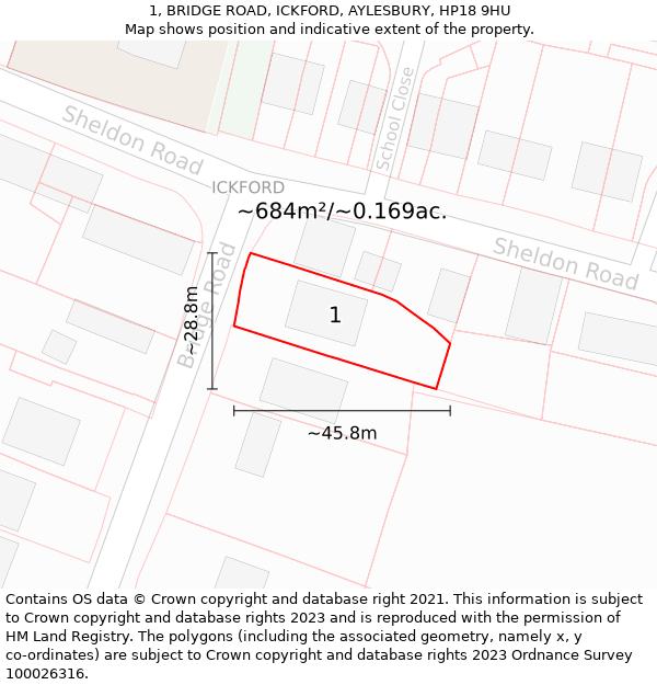 1, BRIDGE ROAD, ICKFORD, AYLESBURY, HP18 9HU: Plot and title map