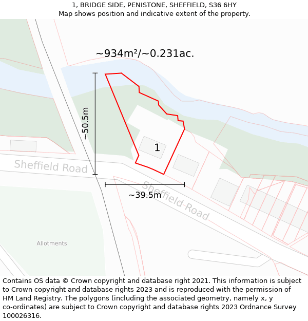 1, BRIDGE SIDE, PENISTONE, SHEFFIELD, S36 6HY: Plot and title map