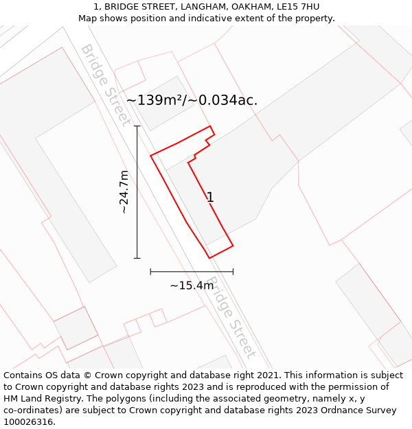 1, BRIDGE STREET, LANGHAM, OAKHAM, LE15 7HU: Plot and title map