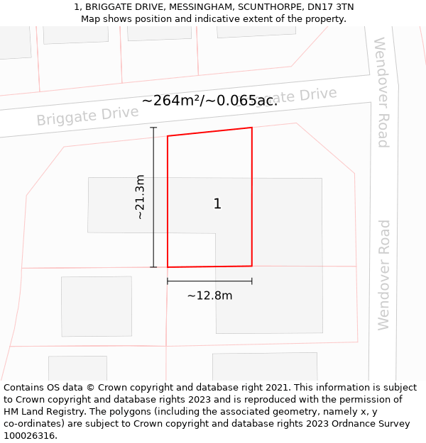 1, BRIGGATE DRIVE, MESSINGHAM, SCUNTHORPE, DN17 3TN: Plot and title map